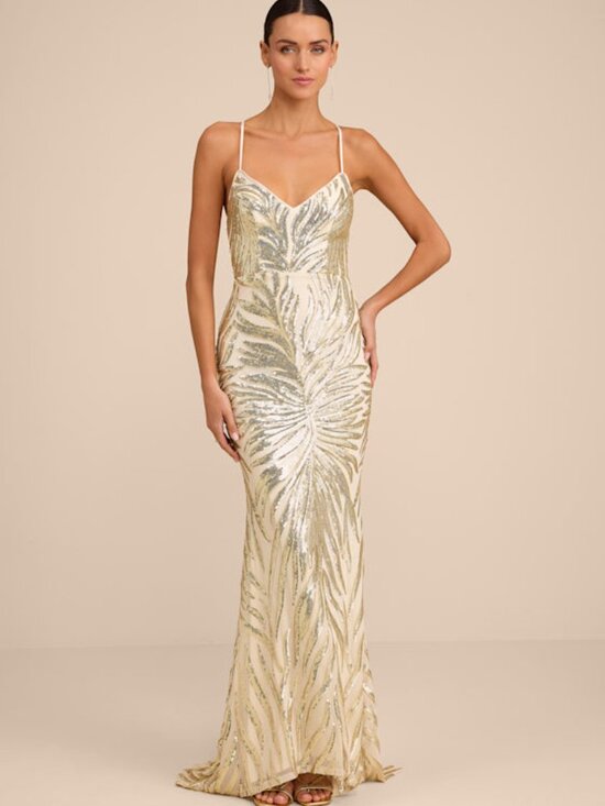 Lulus Dresses & Skirts - Lulus Sparkle 'til Dawn Gold Sequin Lace-up Mermaid Maxi Dress - Size S